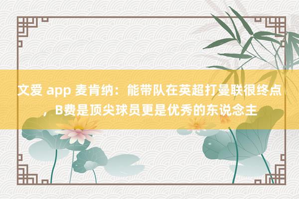 文爱 app 麦肯纳:能带队在英超打曼联很终点,B费是顶尖球员更是优秀的东说念主